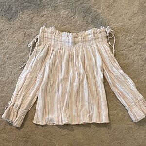 Love Sam Striped Off-Shoulder Top - Cream and Red